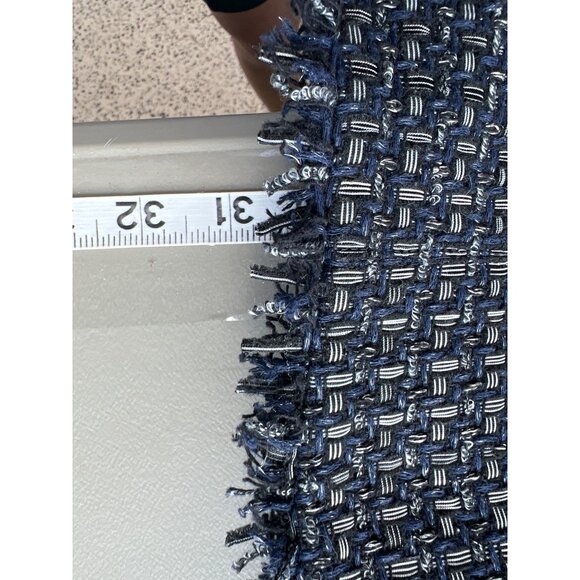 Ann Taylor Tweed Ruffle Fringe Coat Women M Navy Blue Career Academia Preppy NEW - Picture 5 of 9